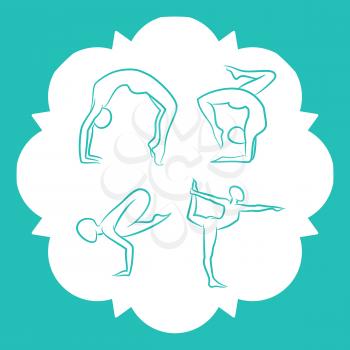 Yoga and pilates poses of set line style vector silhouettes illustration