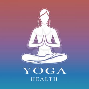 Yoga health training logo with female meditation element. Vector illustration