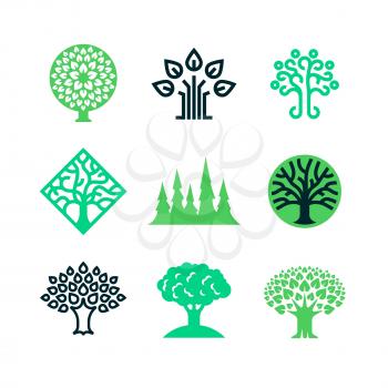 Green nature tree logo. Eco education vector concept. Illustration of tree eco with green leaf logo collection