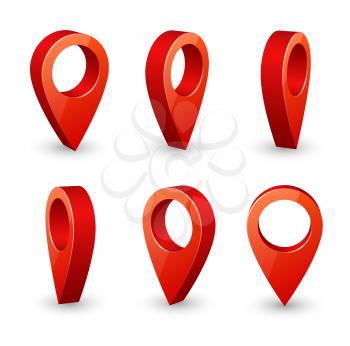 Map pointer 3d pin. Location symbols vector set isolated on white background. Web location point, pointer 3d arrow mark illustration