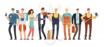 Men and women of different professions. Professional people group. Cartoon specialist and employee vector characters isolated. Workman and policeman, logger and photographer illustration