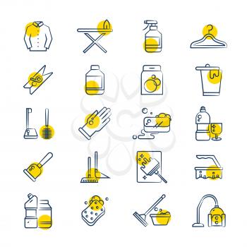 Laundry and washing service line icons set. Machine equipment and ironing. Vector illustration