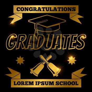 Gold graduate banner with shine elements isolated on black background. Vector illustration