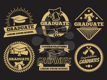 Vintage student graduate vector badges. Graduation label set. Graduation badge and label vintage university or school illustration