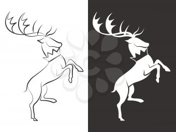 Line and silhouette deers vector design isolated sketch illustration flat