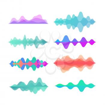 Amplitude color motion waves. Abstract electronic music sound voice wave vector set. Digital effect equalizer colored illustration