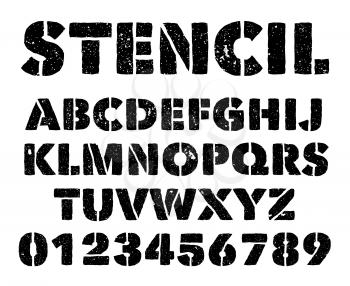 Military stencil letters and numbers. Spray painted army grunge alphabet. Vintage graffiti vector font alphabet type and stencil number illustration