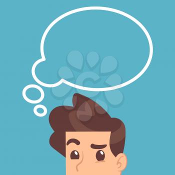 Educated student thinking with think bubble above head. Education vector concept. Illustration of man with idea bubble, businessman thinking