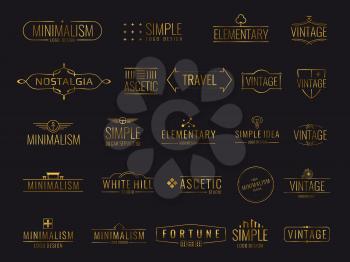 Vintage minimal vector logos with simple shapes. Modern golden luxury emblems for shopping tag illustration