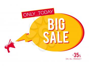 Big sale megaphone banner isolated on white background. Vector sale banner, discount offer market advertising illustration