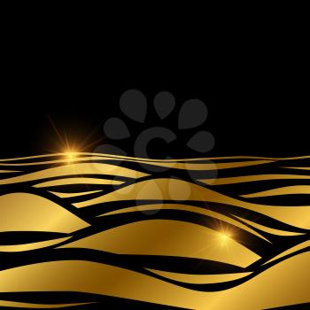 Gold wave background template with shine effect, vector illustration, banner and poster