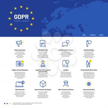 GDPR concept. General Data Protection Regulation, safety personal communication vector background. Digital regulation technology illustration