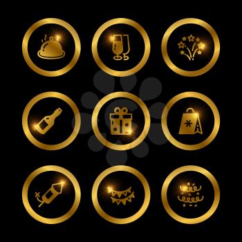 Shine gold festive icons vector collection illustration isolated on black background