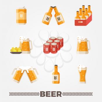 Colorful beer vector flat icons vector set. Oktoberfest german festival symbols illustration