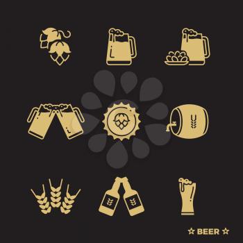 Serving and saving beer vector icons set isolated on black background illustration