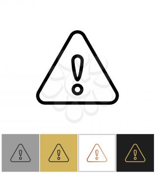 Warning icon, important problem message sign on white and black backgrounds. Vector illustration
