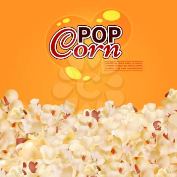Realistic popcorn vector background. Cinema, fast food banner template. Pop corn poster for movie illustration