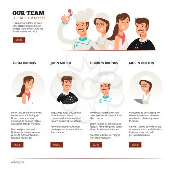 Reataurant cafe team web page template. Teamwork vector concept with flat characters illustration
