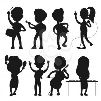 Musicians vector silhouettes isolated on white background. Musician with instrument, concert performance illustration