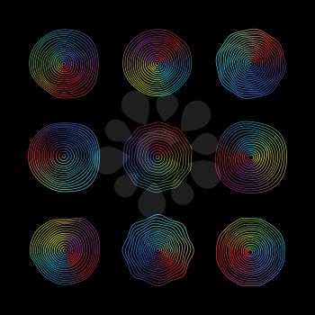 Abstract round wave surface. Smooth flowing rings. Dynamic music sound waves vector set isolated. Wave round wavy, flowing dynamic illustration