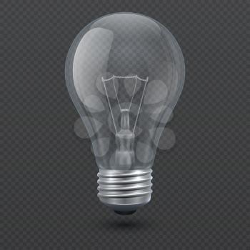 Realistic 3d light bulb vector illustration isolated on transparent background. Lightbulb, lamp glass electricity