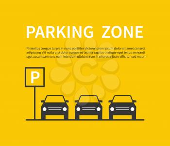 Parking zone sign with car black silhouette icons. City parking lot vector concept. Carpark banner, place area for car illustration