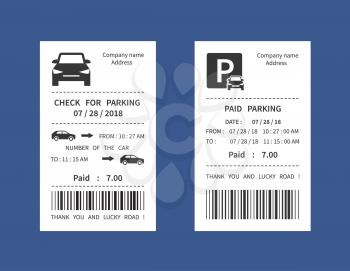 Parking ticket, money penalty receipt vector illustration isolated. Park car check with paid