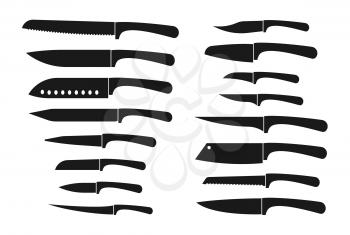 Kitchen knife set. Chef and butcher knives silhouette vector isolated icons. Illustration of steel cut tool, sharp utensil