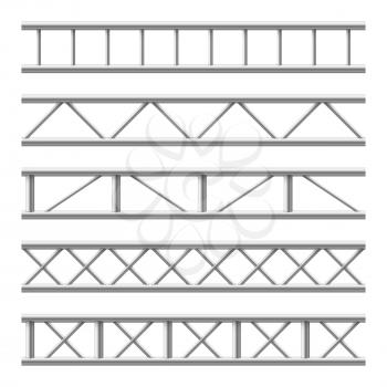Steel truss girder seamless structure. Metal framework for billboard. Isolated vector set. Illustration of metal steel structure, frame construction industrial