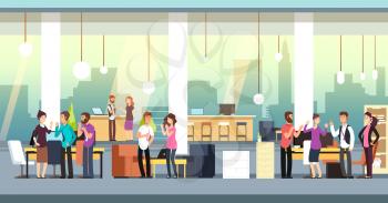 People in coworking office. Creative coworkers in casual wear in open space interior. Vector illustration. Office communication coworking, coworker workplace
