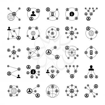 People socia networks, intranet relationship connection icons. Human cloud links vector isolated symbols. Network people link, intranet cloud social illustration