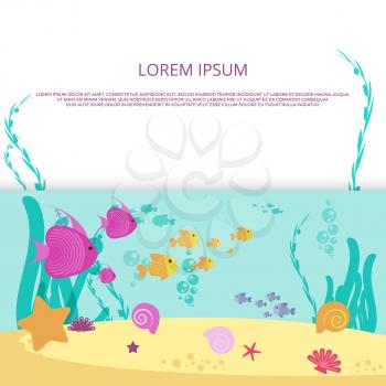 Vector underwater life with colored fish cartoon banner and poster design illustration