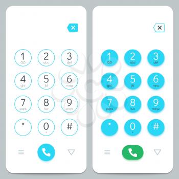 Phone keypad. Smartphone screen keyboard with numbers. Isolated vector set. Number display cellphone, screen with button keyboard illustration
