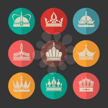 Vector royal crowns icons set. Symbol classic coronation to emperor illustration