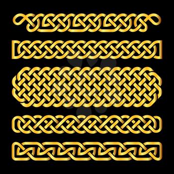 Golden celtic knots vector borders set. Pattern line decorative illustration