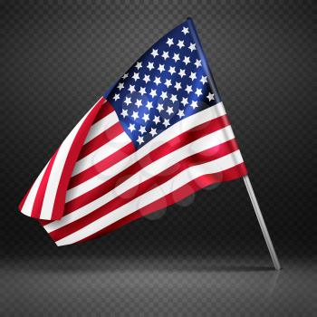 American banner wavy flying flag, USA flag isolated on transparent background vector illustration. American national flag, country usa wavy flag