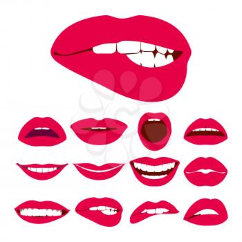 Woman lips expression vector icons set. Open sexy woman lips illustration
