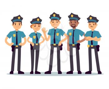 Group of police officers. Woman and man cops vector characters. Police cop and officer security in uniform illustration