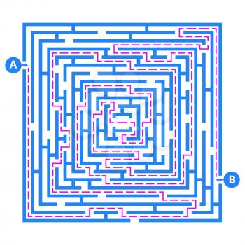 Brain game labyrinth. Vector maze with entry, exit and right way to go. Labyrinth puzzle game, direction to finish illustration