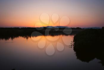 Sunset on the river of the Far East