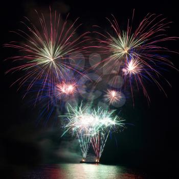 Colorful fireworks on the black sky background