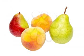 Pears and peaches isolated on white.
