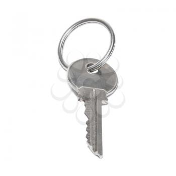 One silver key isolated on white background