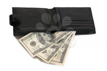 Purse with dollars isolated on white background