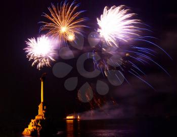 Salute, fireworks above the Sevastopol bay.