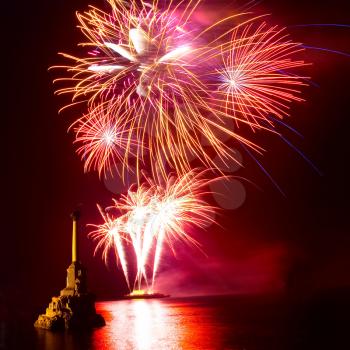 Salute, fireworks above the Sevastopol bay.