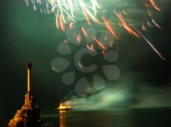 Salute, fireworks above the Sevastopol bay.
