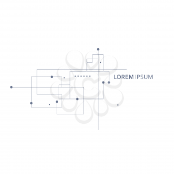 Wireframe element with abstract figure. Connected lines and dots. Vector Illustration.