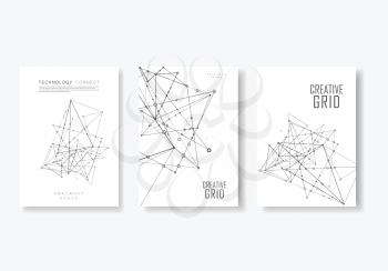 Modern vector templates for brochure cover in A4 size. Polygonal space background with connecting dots and lines. Abstract structure.