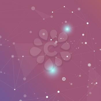Abstract purple color science background with connection dots and lines.